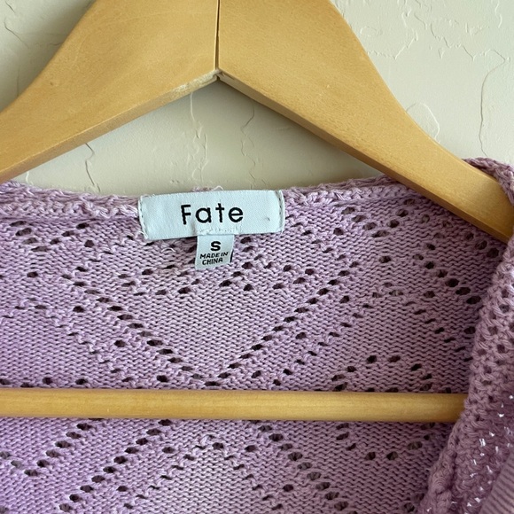 Fate Lavender Mineral Wash Open Knit Hooded Sweater - Picture 3 of 7